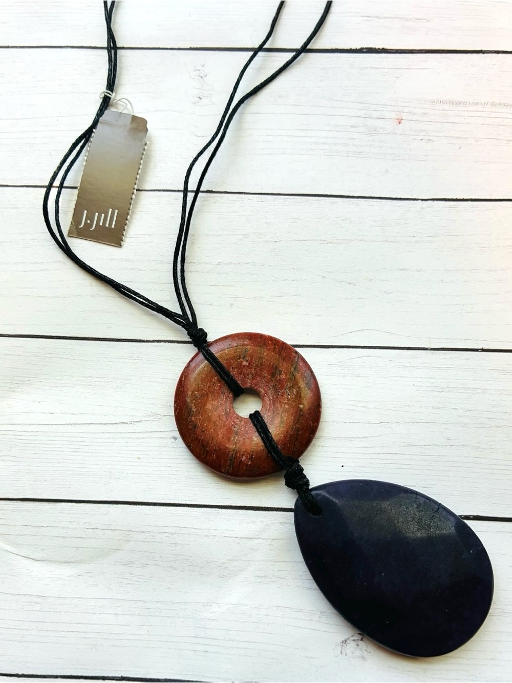 NEW NWT J. Jill Red Brown Navy Blue Teardrop Stone Adjustable Necklace $49 Tag